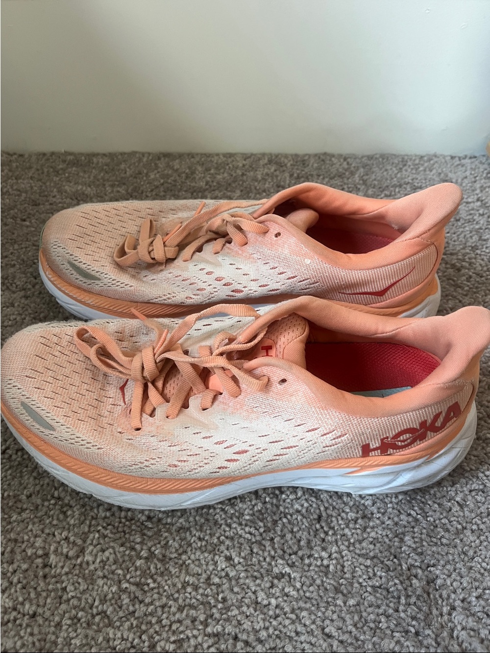 Hoka Women's Peach/Coral Clifton 8 Athletic Running Shoes